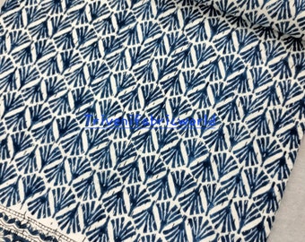 Blue Handblocked Kantha Quilt: Indian Cotton Bedspread, Queen Size