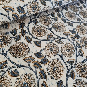 Floral Hand Block Print Kantha Quilt: Blaue Baumwolle Tagesdecke Bild 5