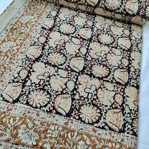 Handmade Indian Kantha Quilt: Floral Block Print Cotton Bedspread
