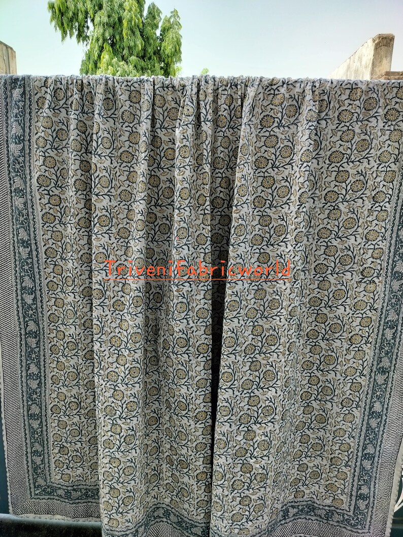 Kantha Quilt Grey Handmade Kantha Handblocked Print Kantha Etsy