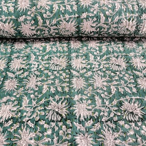 kantha quilt green floral print kantha blanket handmade kantha bedspread cover indian cotton kantha queen block print green kantha throw
