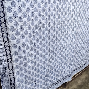 Handmade Blue Kantha Quilt: Indian Cotton Bedspread Throw