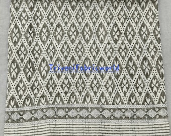 Handmade Block Print Kantha Quilt: Grey Cotton Bedspread