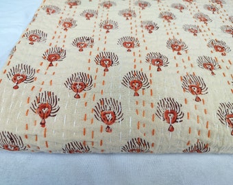Orange And Crème Kantha Quilt Indian Cotton Kantha Bedspread Bedding Throw Blanket Bedcover Orange Flower Kantha Craft Quilt Queen Kantha