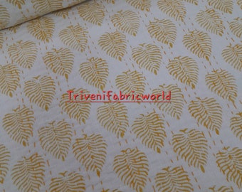 Colcha india Kantha con estampado de bloques a mano en amarillo, hecha a mano, estilo Kantha