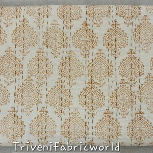 Beige Kantha Quilt handgefertigte Block Print Tagesdecke aus reiner Baumwolle mit indischem Druck Kantha Kantha Überwurf braune Kantha Bettüberwurf Hand Block Kantha Quilt