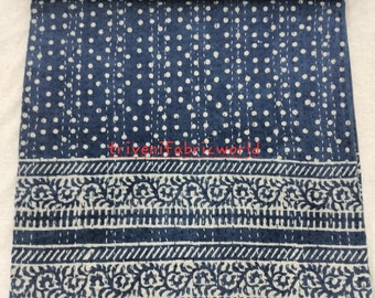 Colcha Kantha Índigo: Colcha de algodão indiana feita à mão com estampa em bloco.