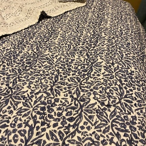 Blue Floral Kantha Quilt: Handmade Indian Cotton Bedspread