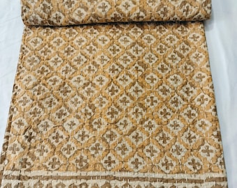 Handmade Dabu Print Kantha Quilt: Indian Cotton Bedspread