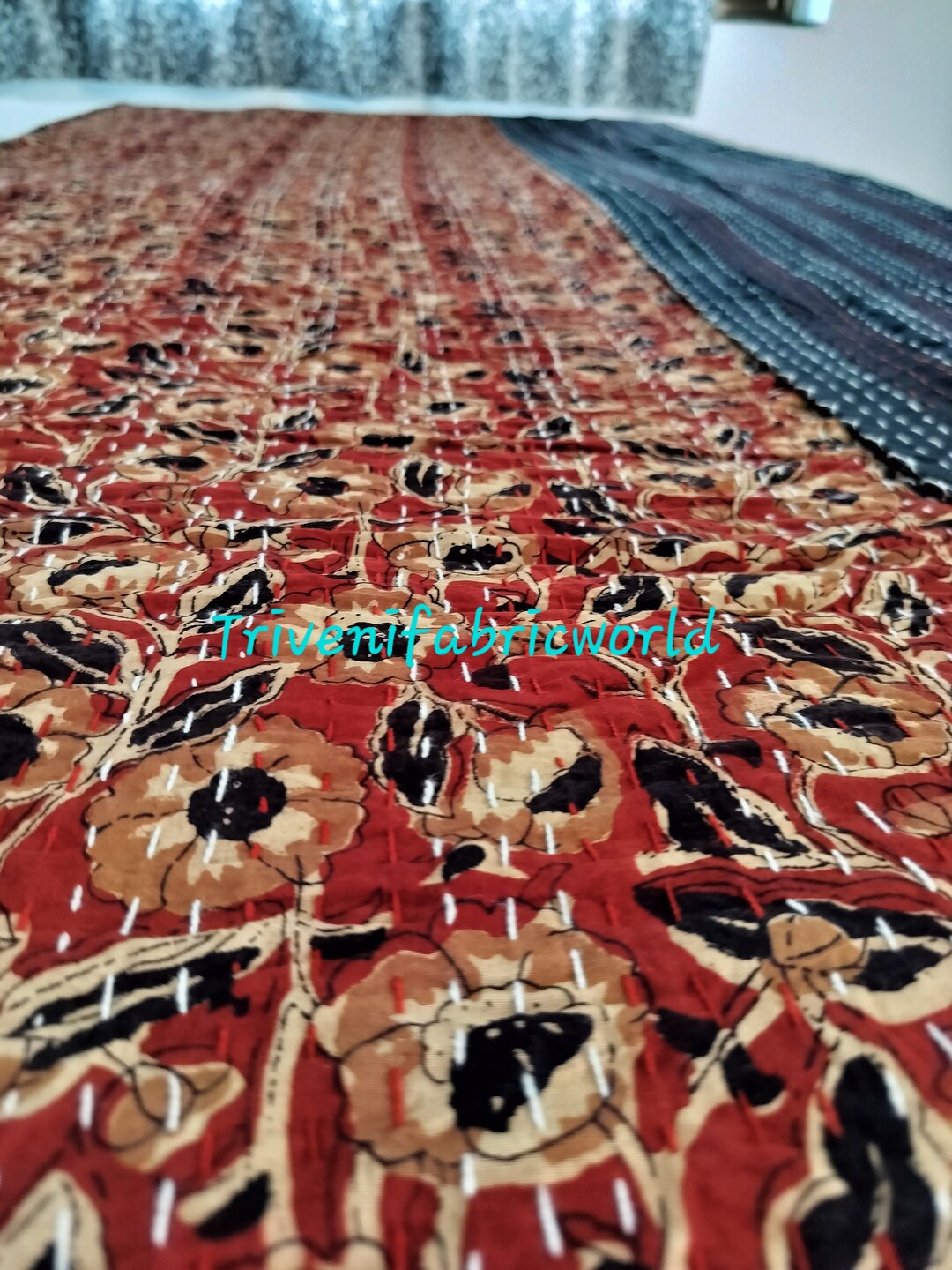 Kantha Quilt Red Kantha Bedspread Hand Block Kantha Quilt Burgundy