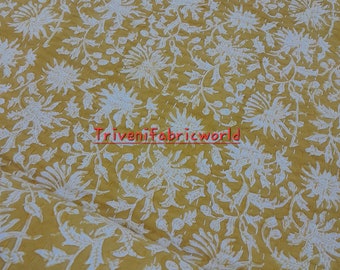 Edredón Kantha indio con estampado floral amarillo: colcha hecha a mano con estampado de bloques