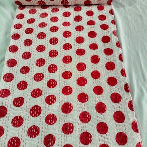 kantha quilt red polka dot kantha red handmade bedspread kantha throw indian print cotton kantha hand block print kantha bedcover