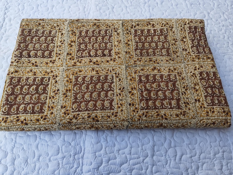 Brown Kantha Quilt Indian Bedding Throw Block Print Bedspread Hand Stitching Kantha Craft image 6