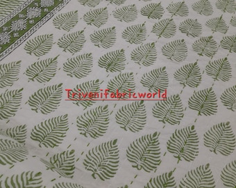Green Leaf Floral Kantha Quilt, Hand Block Print Indian Bedspread