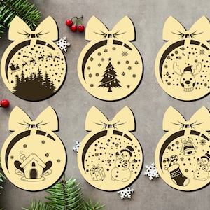 Laser Cut File Vector Bauble Snow, Christmas, 6 Pcs, CNC, SVG, DXF, Pdf, Cdr, Tree Ornaments, Personalized Balls P00013 Digital File Only