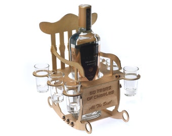 Archivo vectorial cortado a láser para silla mecedora con botella (CNC, SVG, DXF, PDF, CDR), patrón CNC, regalo, cumpleaños, solo archivo digital, P00024