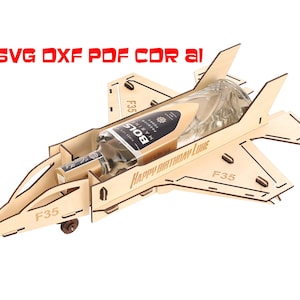 File di taglio laser multistrato / Portabottiglie per aereo da caccia F-35 / SVG, DXF, PDF, compatibile con router CNC e Glowforge / Download digitale, P00066
