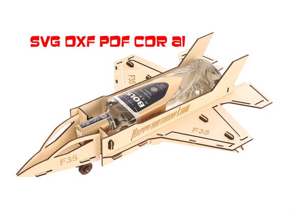 Multilayer Laser Cut File | F-35 Fighter Plane Bottle Holder | SVG, DXF, PDF, Cnc Router and Glowforge Compatible | Digital Download, P00066