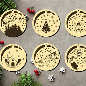 Laser Cut File Vector Bauble Snow, Christmas, 6 Pcs, CNC, SVG, DXF, Pdf, Cdr, Tree Ornaments, Personalized Balls P00003 Digital File Only