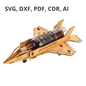 Laser Cut File Vector | F-35 Fighter Plane Bottle Holder | SVG, DXF, PDF, Cnc Router and Glowforge Compatible | Digital Download, P00066