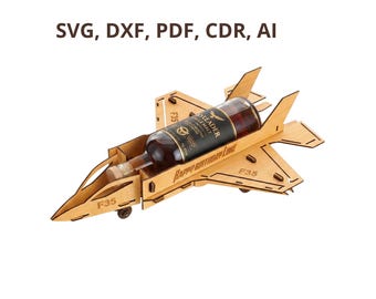 Laser Cut File Vector | F-35 Fighter Plane Bottle Holder | SVG, DXF, PDF, Cnc Router and Glowforge Compatible | Digital Download, P00066