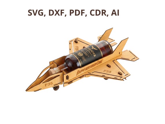 Laser Cut File Vector | F-35 Fighter Plane Bottle Holder | SVG, DXF, PDF, Cnc Router and Glowforge Compatible | Digital Download, P00066