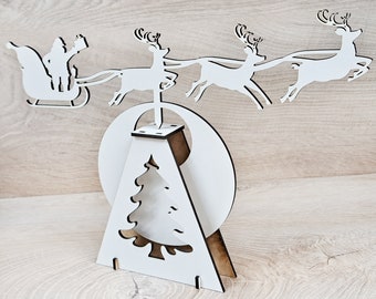 Archivo vectorial cortado con láser de Papá Noel meciéndose para láser, CNC, SVG, DXF, PDF, CDR, decoraciones navideñas, P00025 (solo archivo digital)