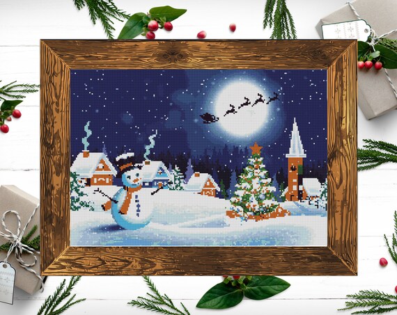 Beautiful Christmas landscape Patern, Cross Stitch Pattern, Christmas Ornaments, Digital File Only, Embroidery CS00004