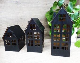 Laser cut file for CNC: 3 house sizes, SVG, DXF, Pdf, Cdr - Create beautiful candle lanterns! Digital download P00011