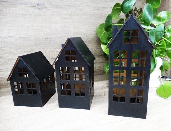 Laser cut file for CNC: 3 house sizes, SVG, DXF, Pdf, Cdr - Create beautiful candle lanterns! Digital download P00011