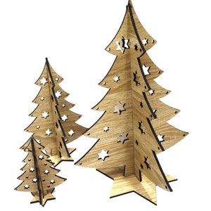 Fichier découpé au laser Arbre de Noël vectoriel debout pour laser, 3 Pcs, CNC, SVG, DXF, Pdf, Cdr, Décorations de Noël, Fichier numérique P00016 uniquement