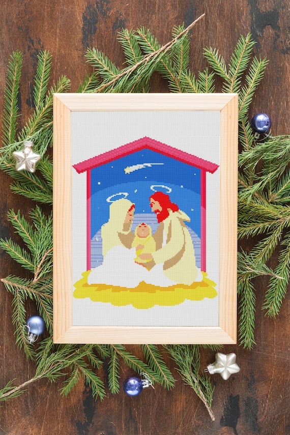 Christmas Nativity Patern, Cross Stitch Pattern, Christmas Ornaments, Digital File Only, Embroidery CS00002