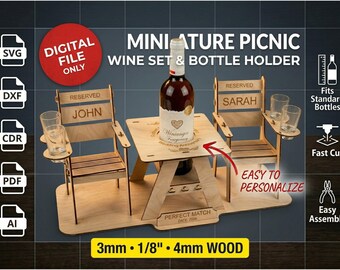 Laser Cut File Vector Table and Chairs Centerpiece Set Custom Keepsake Gift SVG DXF Digital Download