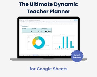 Teacher Planner Google Sheets - Dynamic, Multilingual, 8 Themes, Lesson Plan, Gradebook, Attendance Tracker - Digital Instant Download