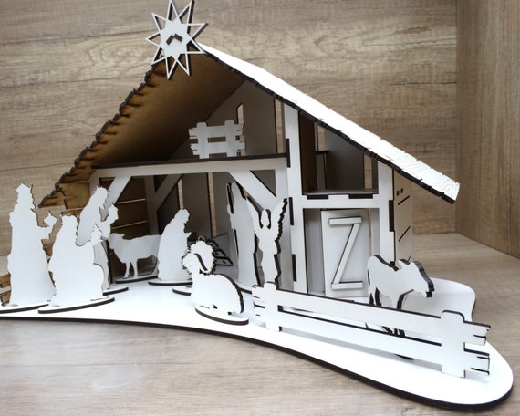 Laser Cut File Vector Christmas Nativity Scene with Figurines, CNC, SVG, DXF, Pdf, Cdr, Patern Cnc, Christ, Jesus, P00017 Digital File Only