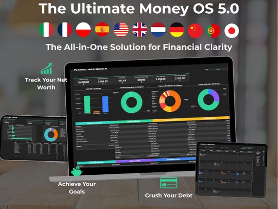 Ultimate Budget Planner | Financial Planner Google Sheets | Net Worth & Debt Tracker | The Ultimate Money OS 5.0 Dark