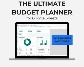 Aura Budget Planner for Google Sheets | 10 Languages, 8 Themes | Annual & Monthly Dashboard, Paycheck and Expense Tracker, Digital Template