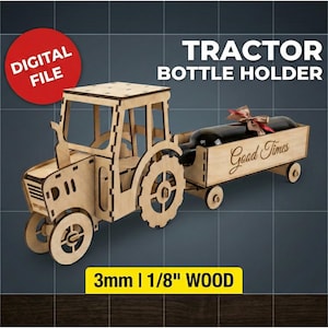 Laserskuren fil vektor traktor med släpvagn 3 mm 1/8 tum SVG dryckeshållare trä present lantbruksfordon mall Glowforge digital nedladdning