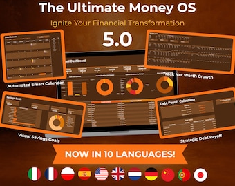 Aesthetic Budget Planner for Google Sheets | Ultimate Financial Tracker, Net Worth, Debt Payoff | Molten Orange Dark Mode