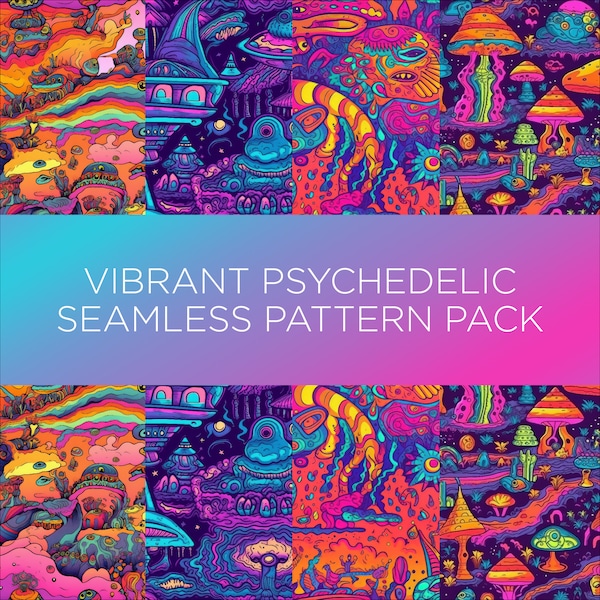 Seamless Digital Pattern Set 4 Pack, Psychedelic Trippy Design, Instant Download