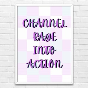 Channel Rage into Action Preppy Wall Art, Checkerboard Printable Wall Art, Retro Poster Print, Checkerboard Art Print, Inspirational Decor