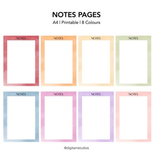 Notes Pages | A4 | Printable | Instant Download | PDF | Digital Planner | Rainbow