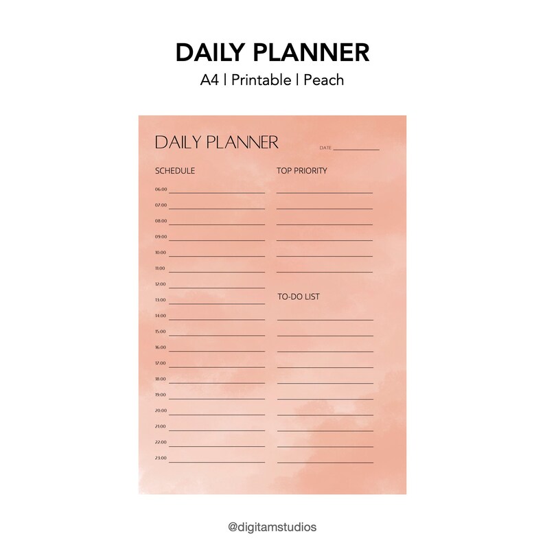Daily Planner A4 Printable Instant Download PDF Etsy Australia