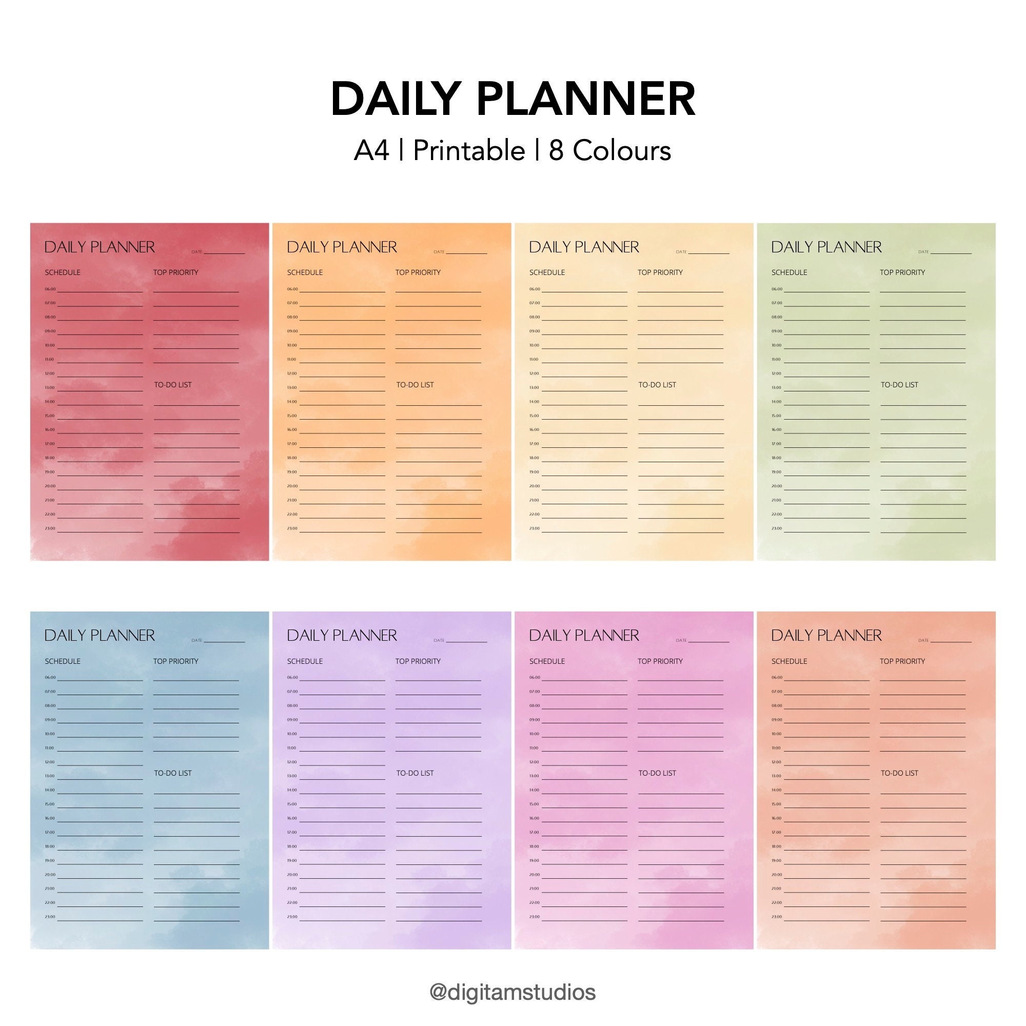 Daily Planner | A4 | Printable | Instant Download | PDF | Digital ...