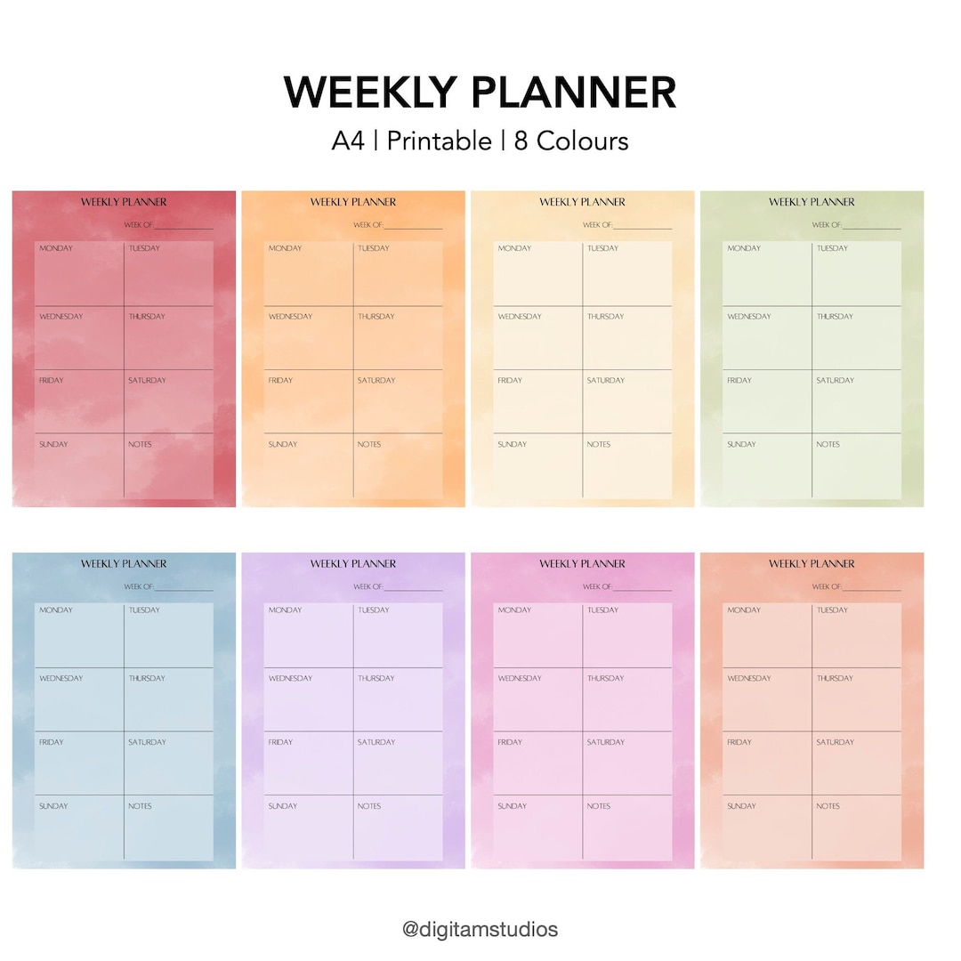 Weekly Planner A4 Printable Instant Download PDF Digital Planner ...