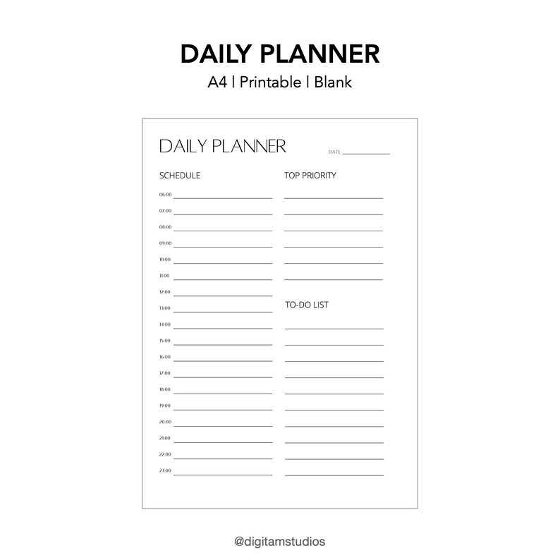 Daily Planner A4 Printable Instant Download PDF Etsy Australia