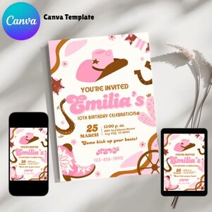Cowgirl Birthday Invite Canva Template | Editable Rodeo Party Invitation | Western Girl Birthday | Printable Digital Download