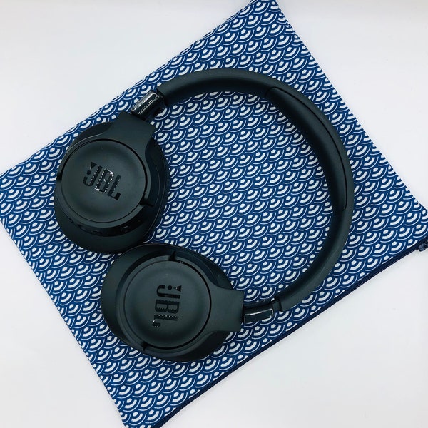 Pochette casque audio - Sushi mini bleu (zippée/doublée)