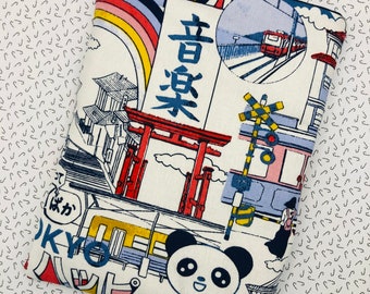 Book sleeve - Blue Japanese Manga Panda (size of your choice)