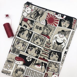 Zipped book/manga pouch - Red manga (size of your choice)
